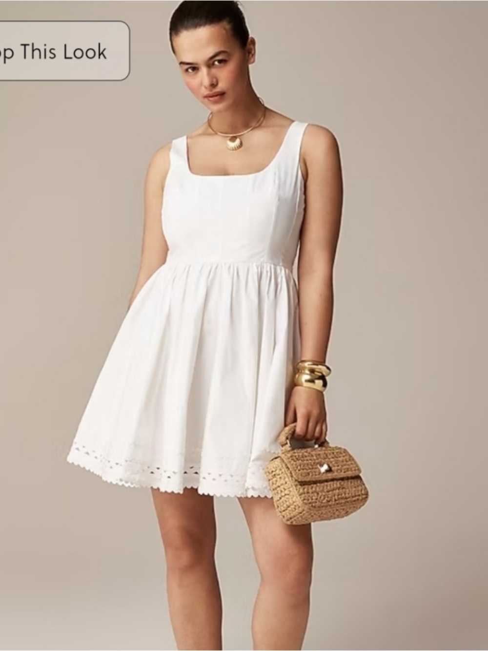 J. Crew White scoop neck fit and flare scallop edge mini dress